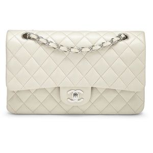 Cream Quilted Classic Chanel Lambskin Double Flap Medium